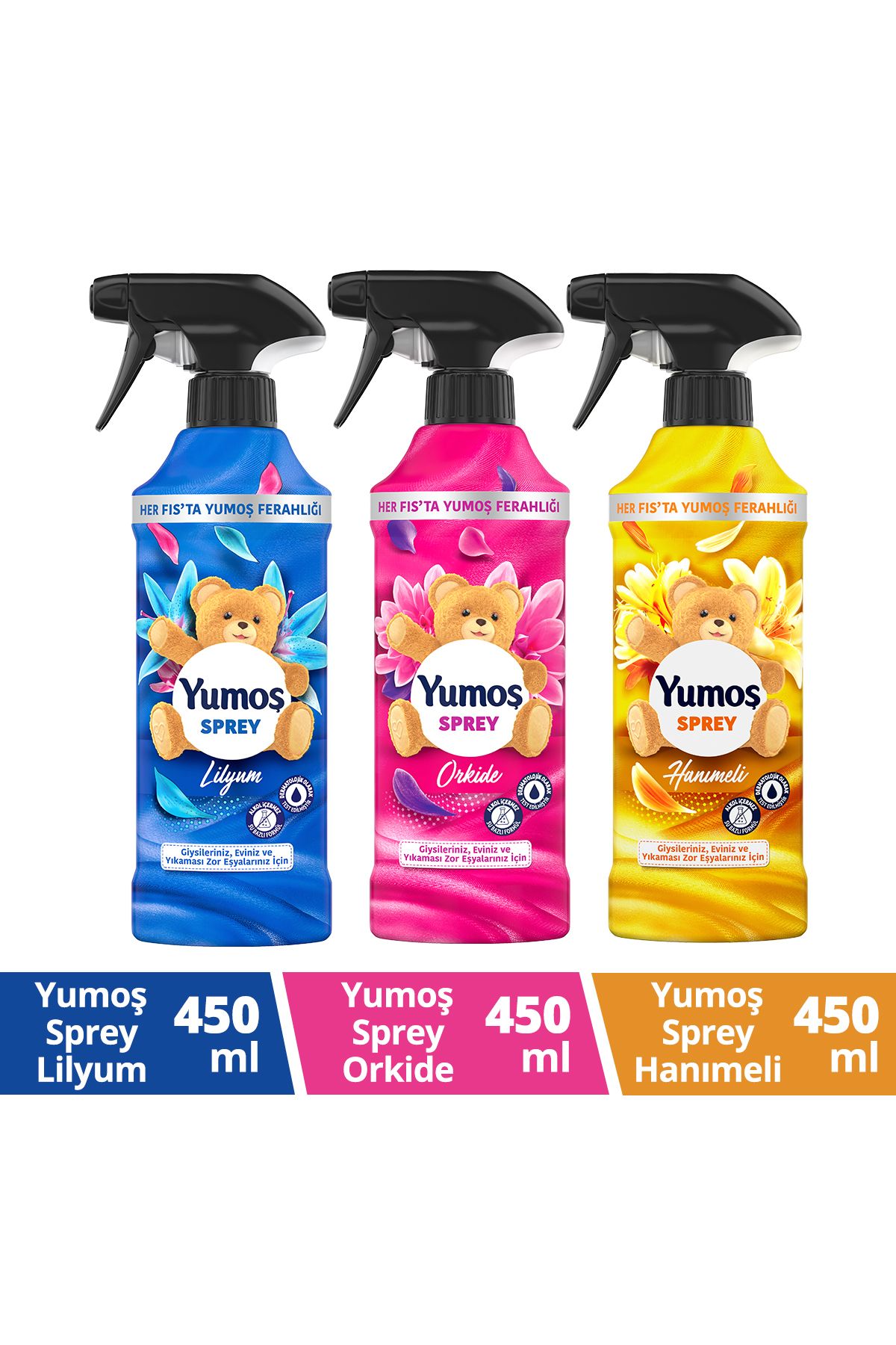 Sprey Oda Ve Eşya Kokusu Lilyum 450 Mlx1 Yumoş Orkide 450 Mlx1 Yumoş Hanımeli 450mlx1